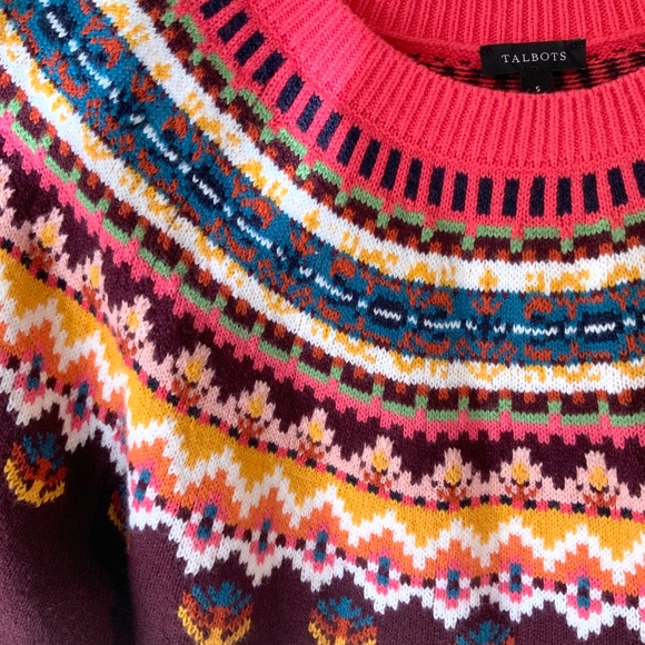 LIKE NEW! Talbots Fair Isle Burgundy Sweater Size Small - Picture 3 of 8